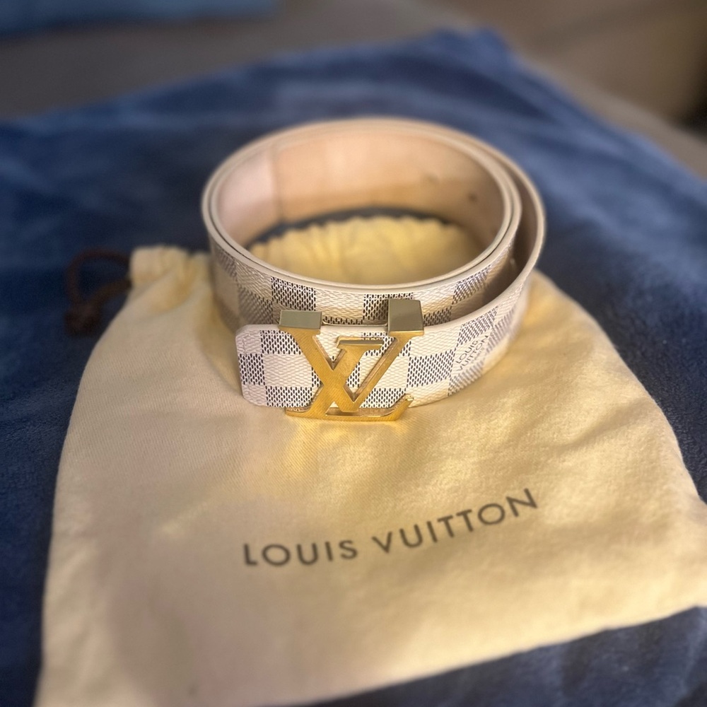 Louis Vuitton Beige and Gold Checkered Belt